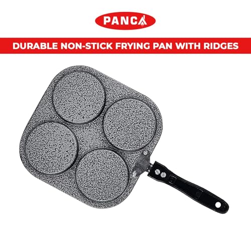 Image of PANCA Non Stick Grill Pan Mini Uttapam Tawa 4 Cavity Aluminium Pancake Maker with Handle, Sandwich Maker, Chilla Crepe Dosa Omelette Appam Momo Snack Maker Pan for Gas Stove Kitchen Cookware