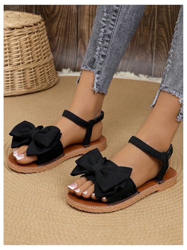 Image of GORGLITTER Women's Bow Flat Sandals 2026 Dressy Cute Ankle Strap Slides | Summer Shoes for Women 2026, Slip On Open Toe Flats, Slingback Slides, Vacation Dress Sandals