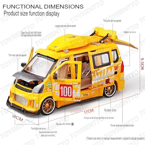 Image of 1:24 Wuling Hongguang Graffiti Racing Van Toy Die-Cast Model Bus with Light, Sound Door Open & Pull Back Action,Mini Van Toy for Kids & Collectors Yellow