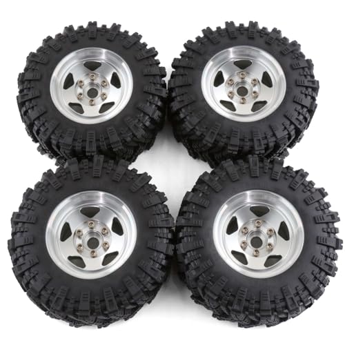 Jante de Roue 1,9 Pouces Beadlock Métal Argent Pneus Caoutchouc 98mm pour RC Crawler