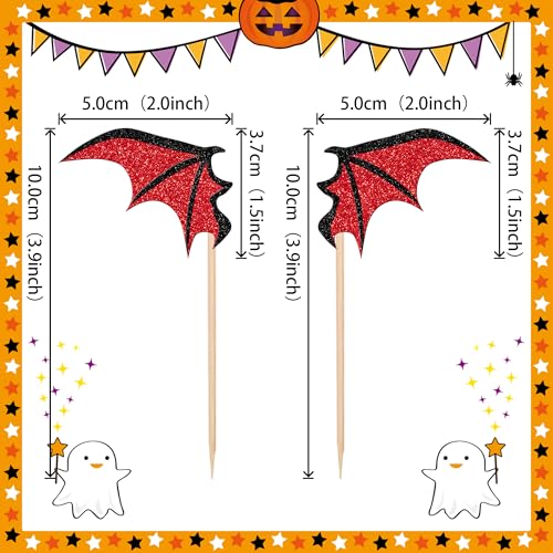 Zhuoweism ZWA1867-RED 24 Pcs Halloween Bat Cupcake Toppers Glitter Vampire Bat Wings Cupcake Picks Halloween Cupcake Topper thumb #1
