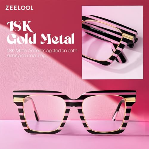 Image of Zeelool Personality Fit Glasses Frame for Women, Square Acetate Eyeglasses Eyewear with Clear Lenses Taylor ZJGX799757-03, Black /Pink