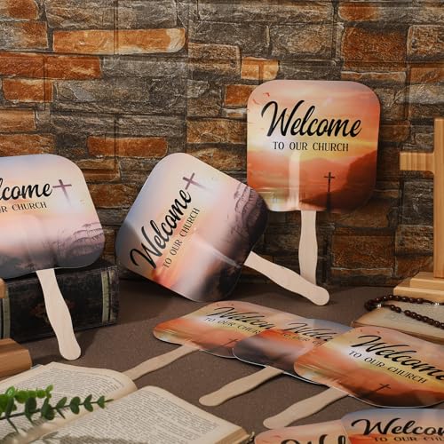 Image of Yousoontic 25 Pcs Christian Church Fans Handheld Bulk Visitors Welcome to Church Paper Fans Religious Bible Verse Gifts Christian Party Favors Religious Decorations for Sunday School Women Men