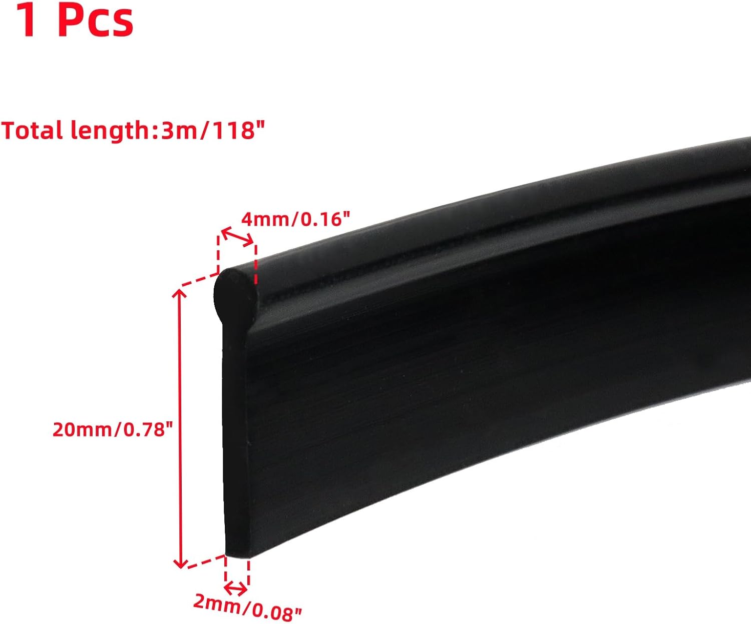Oedema 118 Inch Shower Door Bottom Seal Strip Silicone Waterproof Shower Sweep Weather Stripping Door Seal for House and Glass Doors, Black