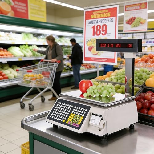 Báscula comercial digital con impresora y pantalla dual miniatura 2