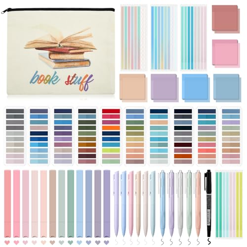 Trandraft Book Annotation Kit, Bible Study Journaling Kit, 12 Pastel Highlighters, 11 Gel Pen, Pencil Case, 2640 Pcs Sticky Tabs for Bible Study Textbooks Journaling and Book Lover(Square)