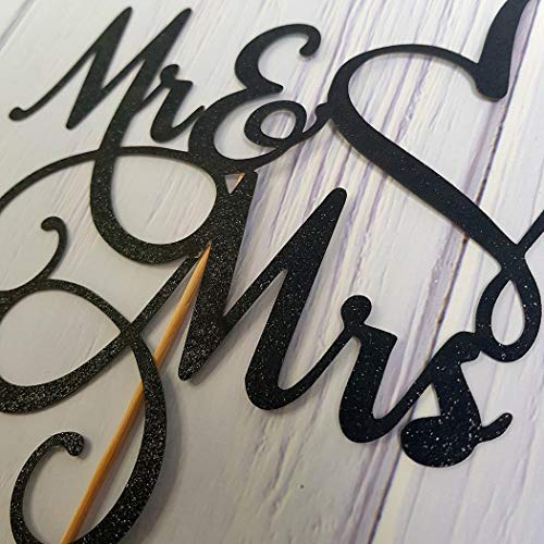 Topper Per Torta Con Scritta In Inglese “Mr And Mrs”, Con Scritta “Bride And Sposo”, Decorazione Per Torta Di Fidanzamento, Doppia Faccia Con Glitter Nero - 2