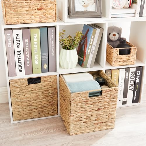 Vagusicc Storage Basket, Set of 2 Hand-woven Water Hyacinth Storage Baskets, Foldable Wicker Storage Basket 13 Inch Cube Storage Bins for Shelves Organizer Square Shelf Baskets, 13''x13''x13'' by Vagusicc - Image 4