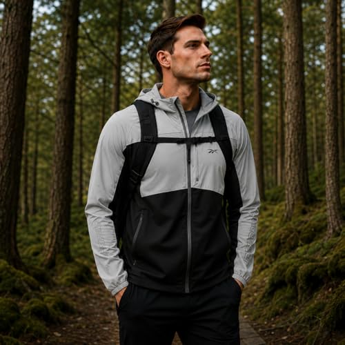 Image of Reebok Mens Softshell Jacket - Lightweight Fleece Mens Jacket with Hood - Weather Resistant Zip Up Windbreaker Coats for Men