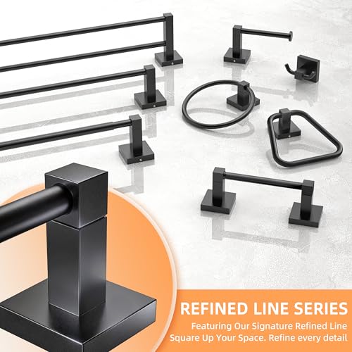RUACQ Matte Black Towel Ring, Square Base Towel Holder, Stainless Steel Hand Towel Hanger Wall Mounted, Modern Hand Towel Holder for Bathroom, Heavy Duty by Ruacq - Image 3