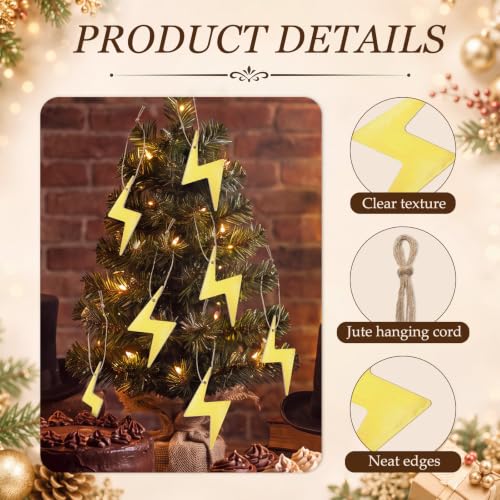 Image of Soulchen 12 Pcs Magical Wizard Party Decor Golden Lightning Bolts Hanging Christmas Ornament Witch Lightning Gifts Flash Thunder Vintage Wood Hanging Sign for Tree Room Home Birthday Party Supplies
