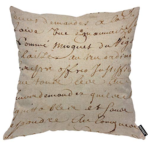 AOYEGO French Script Throw Pillow Cover Beautiful Handwriting Word Phrase Artistic Font Vintage Luxury Pillow Case 18x18 Inch Decorative Men Women Room Cushion Cover for Home Couch Bed