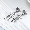 JewelryWe 2pcs Unisex Mens Stainless Steel Double Cross Pendants Dangling Vintage Gothic Skull Claw Stud Earrings, Silver (with Gift Bag) #1