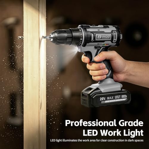 Image of Cordless Drill Set,20V Drill Driver with Battery and Charger,3 /8-Inch Keyless Chuck, Variable Speed,with Drills Bits Set,Gray