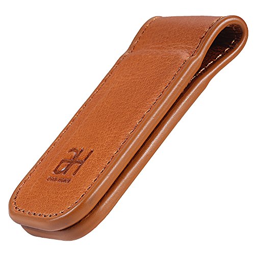 Image of GH GOLD HORSE Slim Magnetic Money Clip Genuine Leather Business Card Holder for Men (Brown)