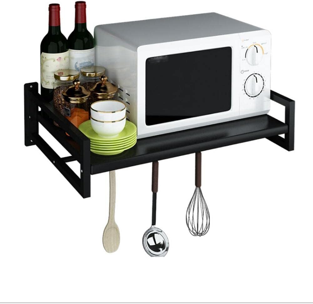 Black multifunctional microwave oven rack wall-mounted kitchen seasoning storage rack wall hanger oven bracket Kitchen Counter Space Wall Bracket Utensil Storage Rack Pot Shovel