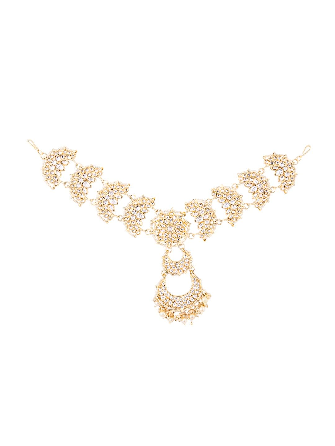 Zaveri Pearls Gold Tone Bridal Kundan Push Back Mathapatti Style Maangtikka For Women-ZPFK18542