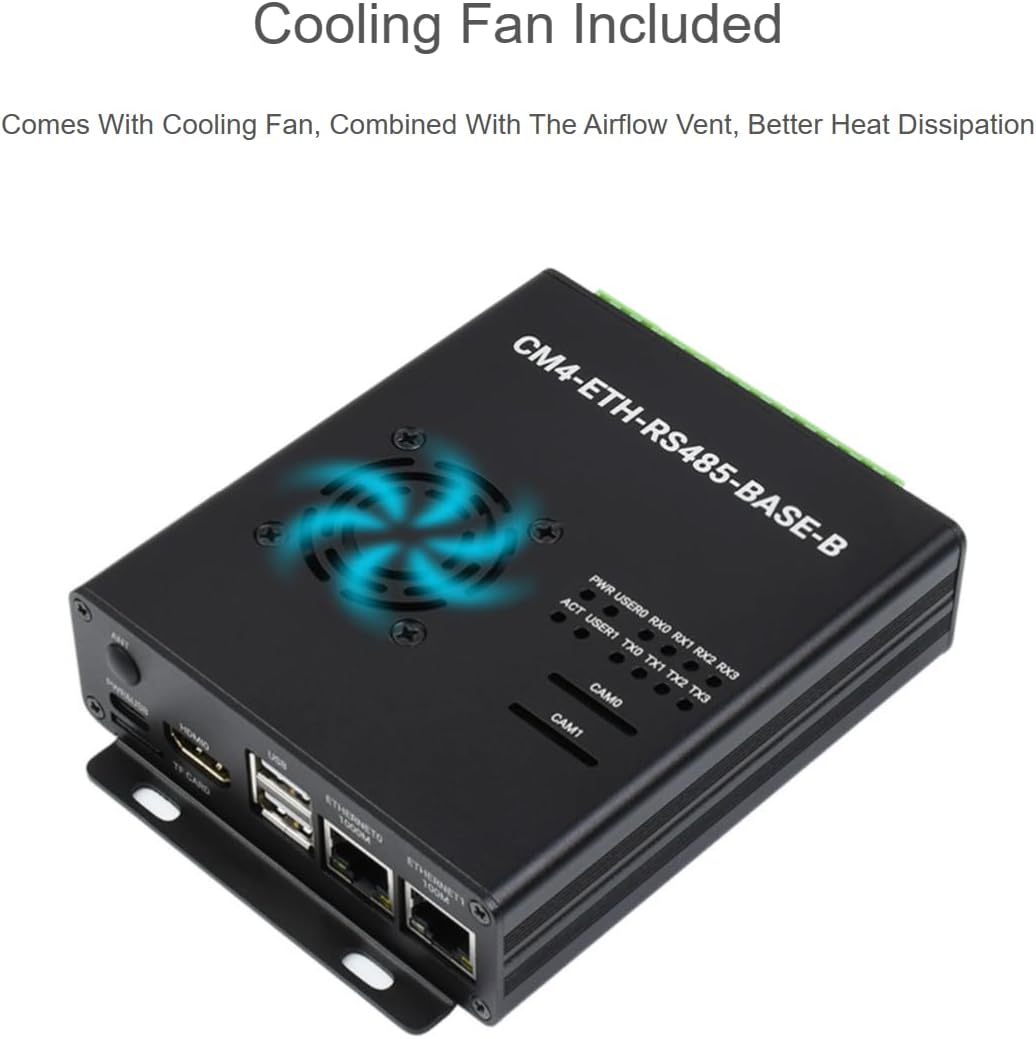 Dual ETH Mini-Computer Compatible with Raspberry Pi Compute Module 4(NOT Included) Gigabit Ethernet 4CH Isolated RS485 USB2.0