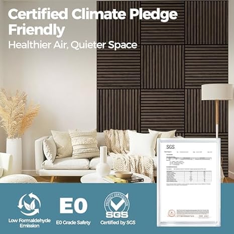 AKUMAX 4 Pack Extra Thick Contemporary Acoustic Wood Slat Wall Panels-Ceiling and Sound Absorbing-Fire Retardant & FSC-3D Slat Wall Panelling for Wall-60 * 60cm(Black Walnut)