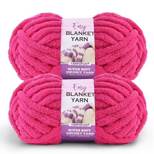 2 Pack Chunky Chenille Yarn for Crocheting Hand Knitting Soft Thick Bulky Chunky Fluffy Plush Velvet Crochet Blanket Yarn for Crocheting Baby Blankets/DIY Crafts/Home Decor 2 * 100g(Hot Pink)