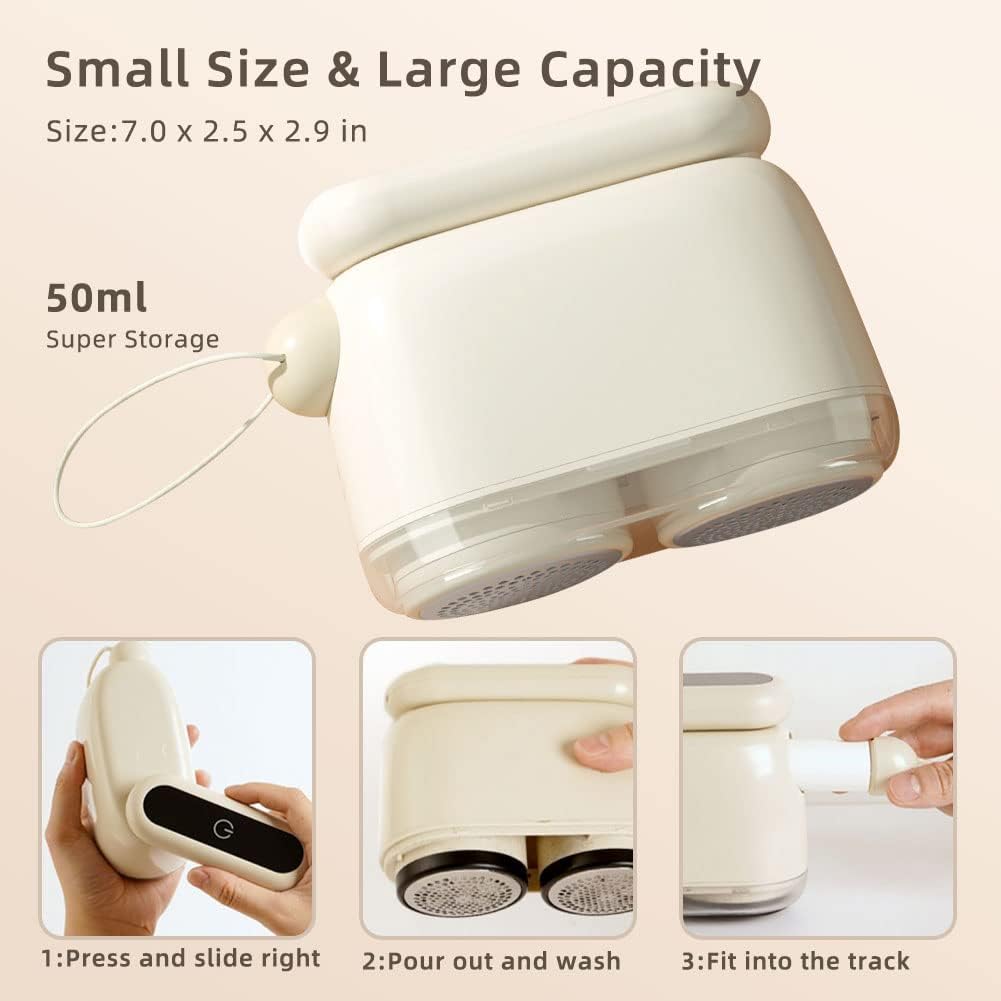 Steps to empty the 50ml lint collector of the FrSara Fabric Shaver.