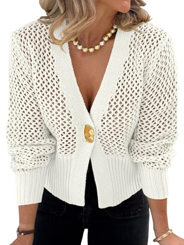 Cicy Bell Womens Cropped Crochet Cardigans Hollow...
