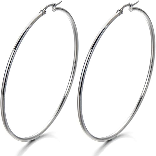 Par de aretes de aro grandes de acero inoxidable con bisagras para mujer