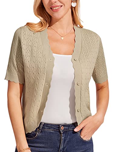 Short Sleeve Sweaters For Women Summer Lightweight Cropped Cardigan Shrugs For Daily Office(Apricot,2Xl) #TOP22