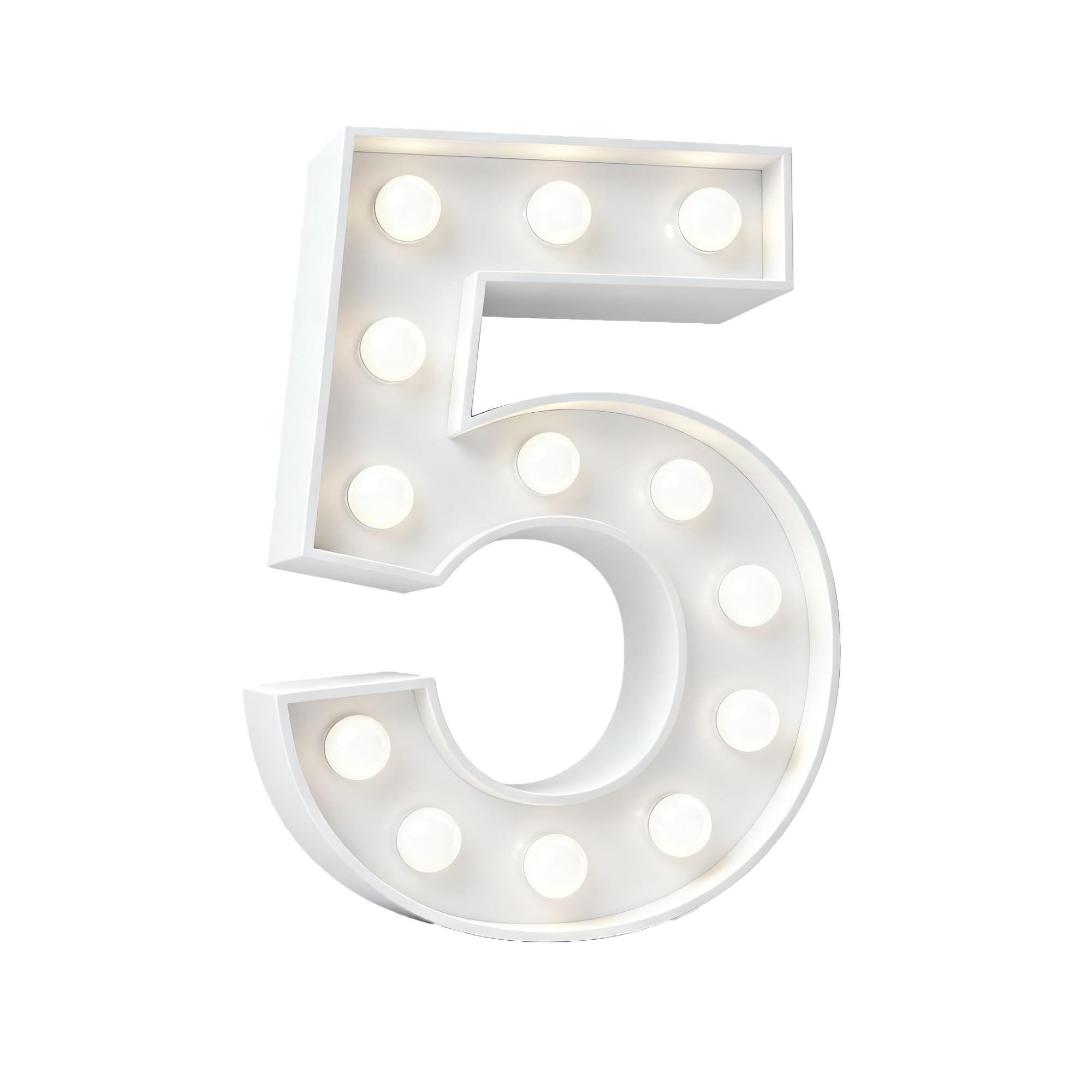 White 4FT Marquee Light Up Number Lights, 0-9 For Birthday Party Large Mosaic Frame Cardboard Pre-Cut Foam Board Sign Diy Decorations Anniversary(Number5,100cm/3.3ft)