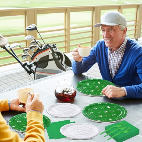 Image of Qyeahkj 100 Pcs Golf Party Supplies Golf Ball Disposable Plates and Napkins Set Green White Sports Themed Paper Plates Dinnerware Kit for Sports Birthday Baby Shower Party Decorations Favors Serve 25