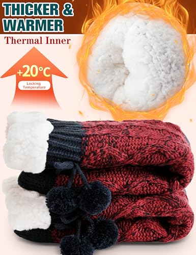 Image of Welwoos Womens Slipper Fuzzy Grips Socks Fluffy Winter Warm Thick Thermal Cozy Plush Non Slip Cabin Soft Fleece Socks