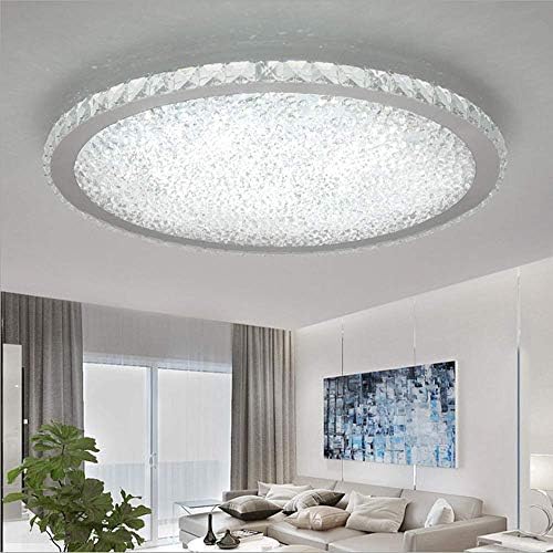Ladiqi Crystal Round LED Flush Mount Ceiling Light Luxury Modern Close to Ceiling Light Indoor Chandelier Lighting Fixture for Living Room Bedroom Dining Room Restaurant (White, 23.5'')