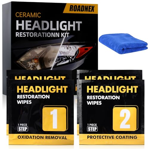 Headlight Restoration Kit, Ceramic Headlight Cleaner and Restorer Kit 2-Step Wipes, Removes Yellowing, Oxidation & Cloudiness, Restores Clarity Brings Headlights Back to Like New Condition,(1 Pack)
