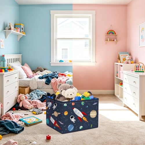 Clastyle Rakete Astronaut Jungen Würfel Aufbewahrungskorb für Babyzimmer Kosmischer Planet Blau Wasserdicht Rechteckig Stoff Regalkörbe… – Ansicht 2
