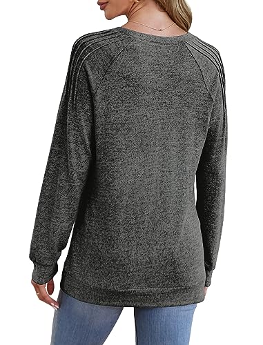 Saloogoe Sweatshirt For Women Trendy Lightweight Sweaters Long Sleeve Tunic Tops Pleated Grey M thumb #4