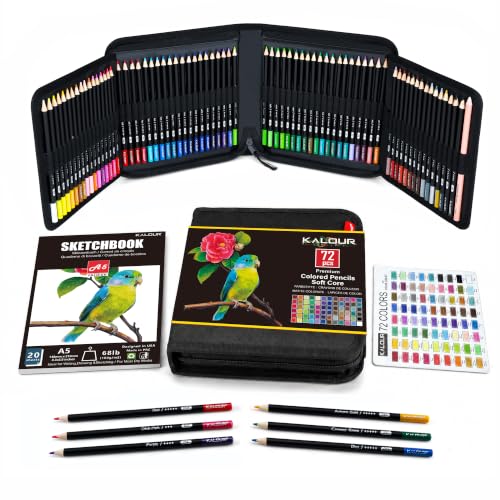 Lápices de colores KALOUR de 72 tonos con cuaderno de dibujo y estuche