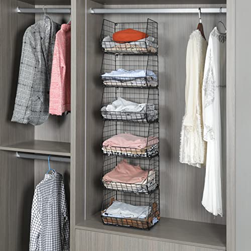 X-cosrack-6-Tier-Closet-Hanging-Organizer-Clothes-Hanging-Shelves-with-4-Hanging-Hooks-5-S-Hooks-Wire-Storage-Basket-Bins-for-Clothing-Sweaters-Shoes-Handbags-Clutches-Accessories-Patent-Design