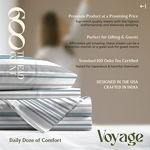 100% Cotton Printed Bed Sheets - Blue & Grey Dotted California King Striped Sheet Set - Hotel Luxury Sateen Weave Bedsheets - Deep Pockets - Breathable & Cooling Sheets For Cali Kings Size Bed #TOP7