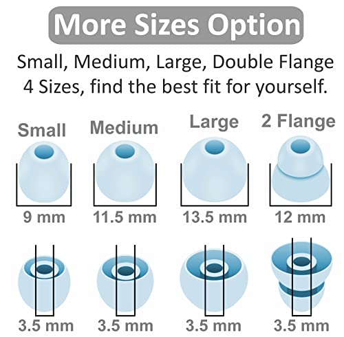 Image of 8 Pairs Powerbeats Pro Ear Tips Buds, 4 Size Replacement Soft Flexible Fit in Case Noise Reduce Silicone Rubber Gel Eartips Wing Skin Accessories Compatible with Beats Flex /BeatsX - Glacier Blue