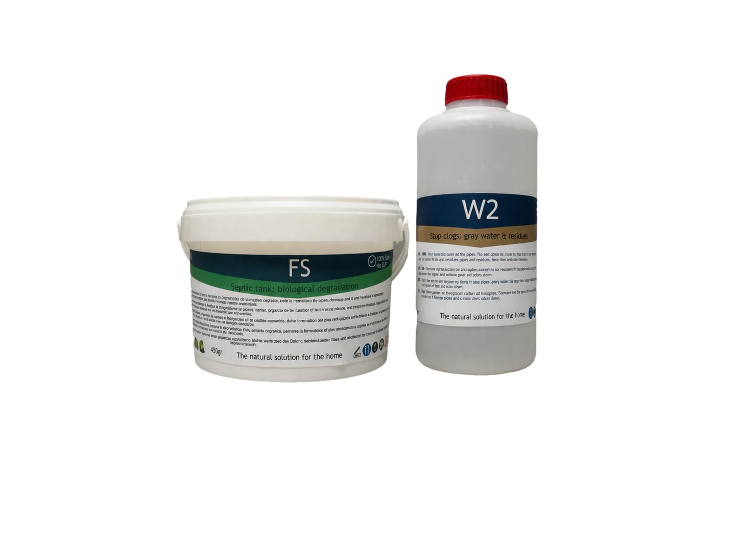 FS + W2 Pack Fosa Séptica Tuberías Olores Bacterias Enzimas | prevención limpieza control de malos olores Doméstico Profesional Sistemas de evacuación Mantenimiento y Choque