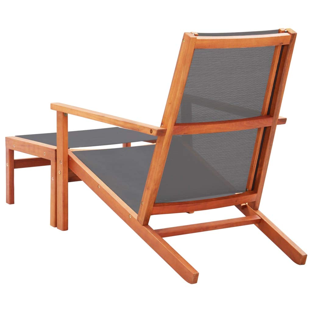 Silla de jardín de madera con reposapiés, color gris, eucalipto y textileno, resistente, hasta 110 kg, fácil de montar