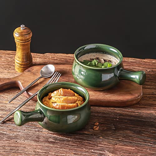 Image of vicrays French Onion Soup Bowls with Handles, 26 Ounce, Set of 4,Green