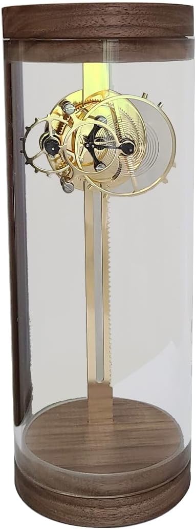 Mechanical Hourglass Timer with Rotating Cage Mechanism, 5-Min Precision, Mesmerizing Gears & Walnut Aesthetic, Mechanical Timer Countdown Home, Office Decor Gift for Her or Him