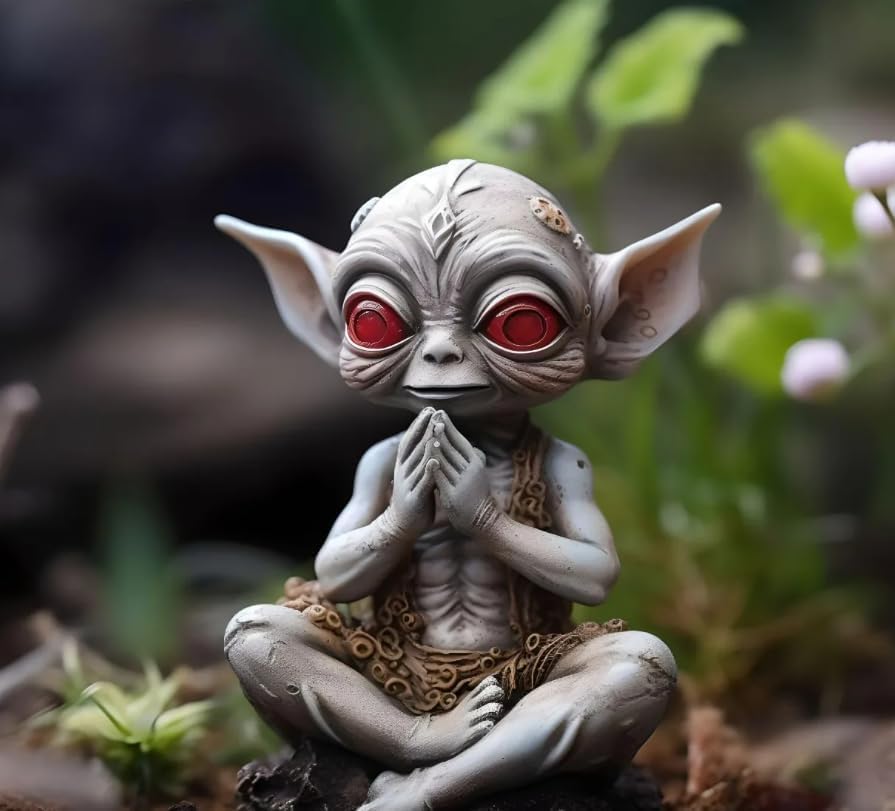 Statue extraterrestre drôle mini fée jardin mystérieuse déco extérieure résine