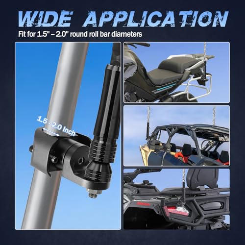 UTV Whip Light Mount, Heavy-Duty Whip Flag Mount 360° Adjustable Light Bar Mounting Bracket for Off-Road/Motorcycle Accessories, 1.5\'\' to 2\'\' Roll Bar Cage Clamp Holder for RZR Can Am Talon ATV Truck