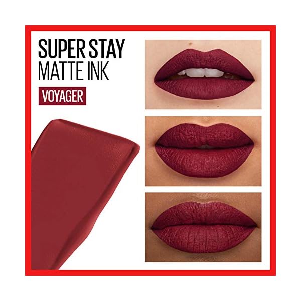 Maybelline Super Stay Matte Ink Liquid Lipstick Makeup, Long Lasting High Impact Color, Up to 16H Wear, Voyager, Deep Red, 1 Count