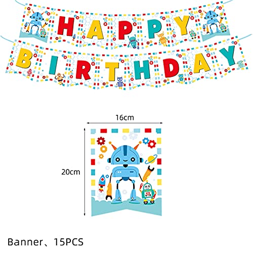 50Pcs Robot Party Supplies Set-Including Happy Birthday Banner,Cake Topper And Cupcake Toppers,Spiral Ornaments,Latex Balloons For Kid S Boys Robot Theme Party Decoration #TOP2