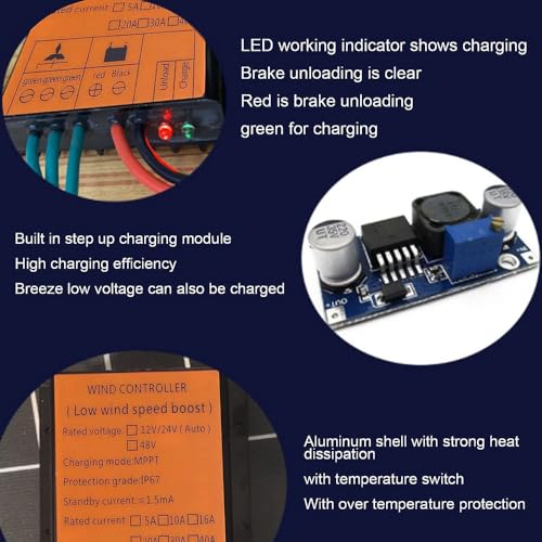 KX-ENERGIE 0-1000W MPPT Windregler 12V 24V,48V Automatische Windgenerator Boost Laderegler Wasserdicht Batterie Regulator für Windkraftanlagen Leistungsregler (12, Volt)