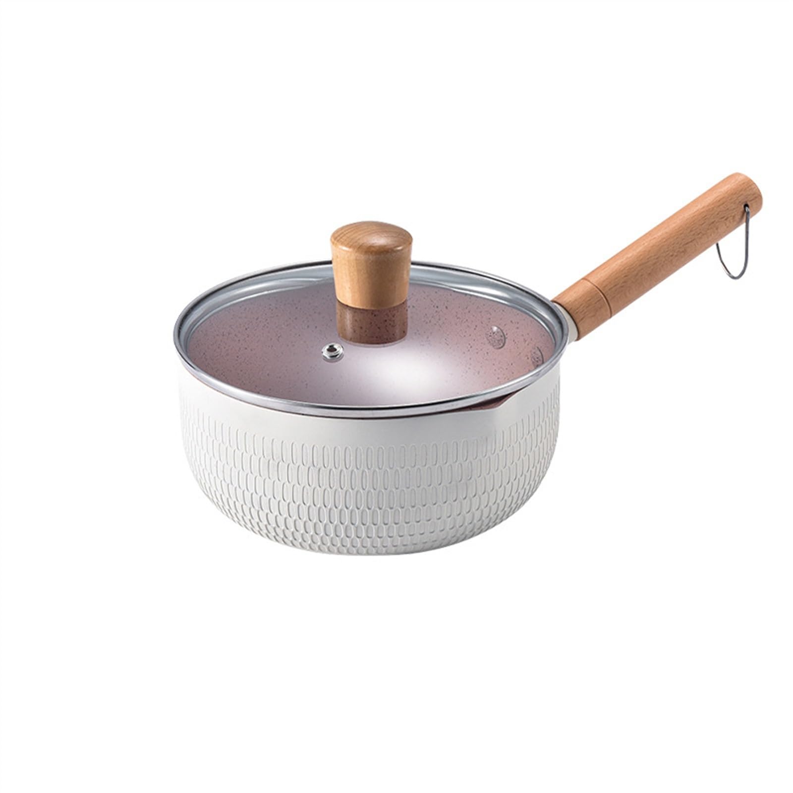 Nonstick Milk Pan，Small Soup Pot, Instant Noodle Pot， Suitable with Induction, Gas and Electric Hobs,Lid (Color : White, Size : 18cm)