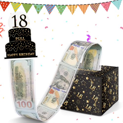Geldgeschenk-Box 18. Geburtstag – Überraschungsbox Schwarz-Gold, 12x12x12 Cm Mit Transparenten Umschlägen
